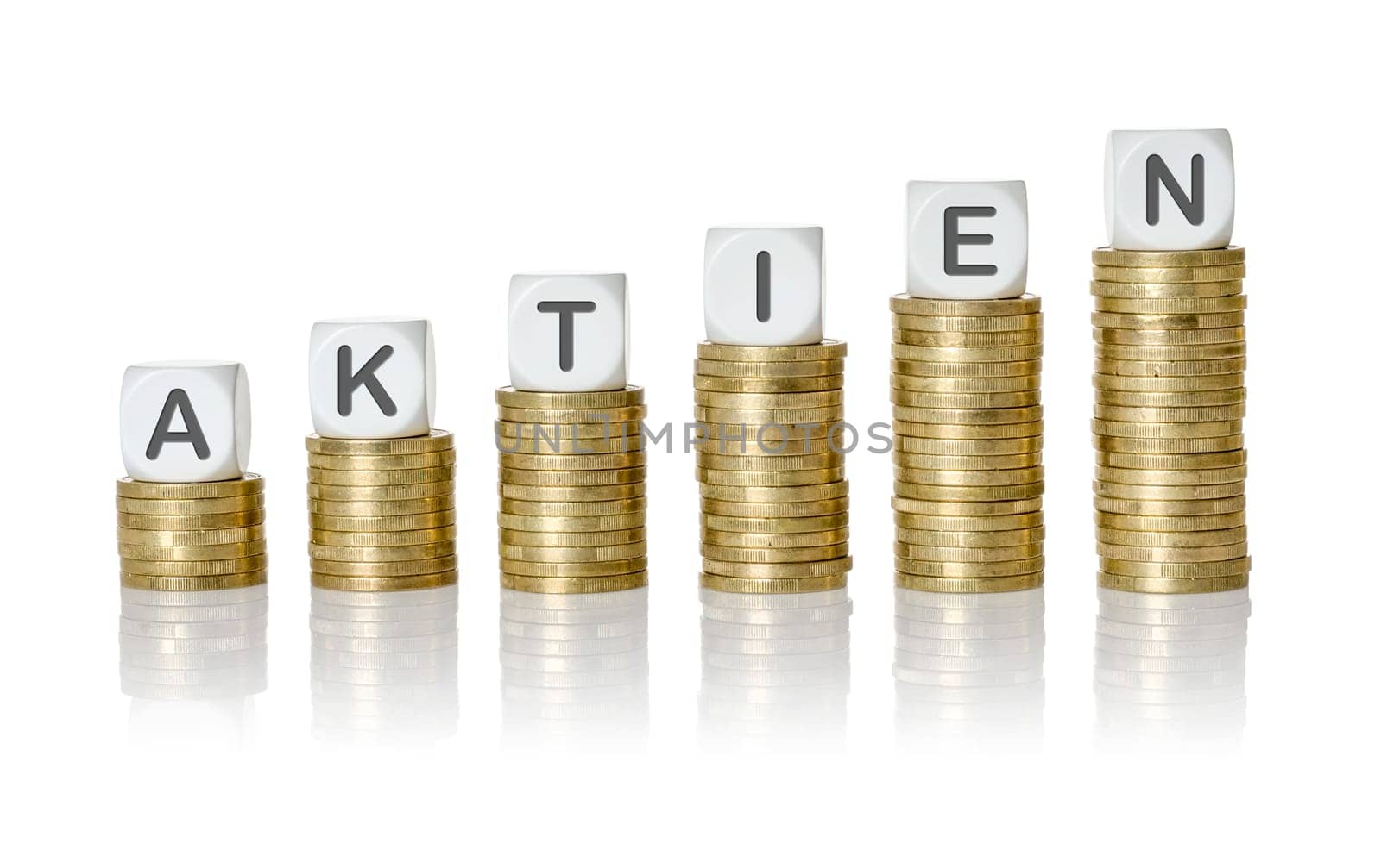 Coin stack with letter cubes - shares