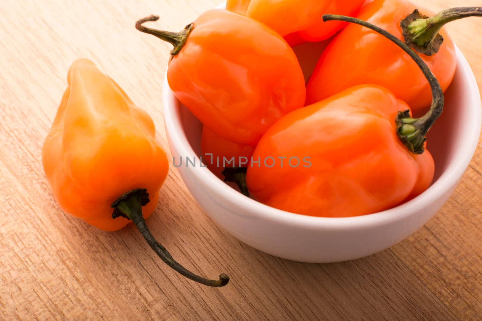 Approach and details a set of chiles habaneros. Typical of mérida, yucatán. is a pepper very spicy and powerful taste.