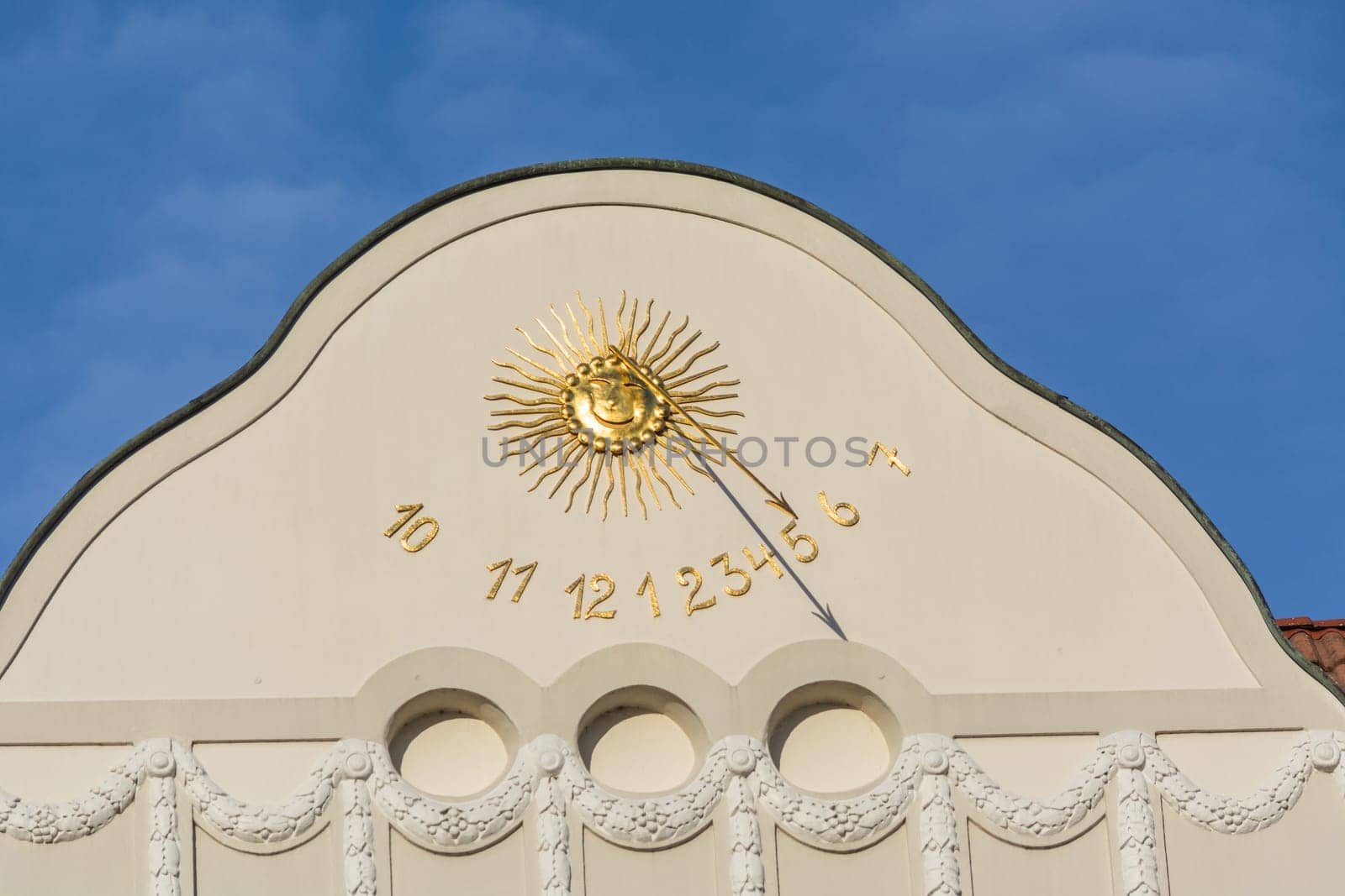 Sundial,solar clock in Essen-Kettwig on a house facade.