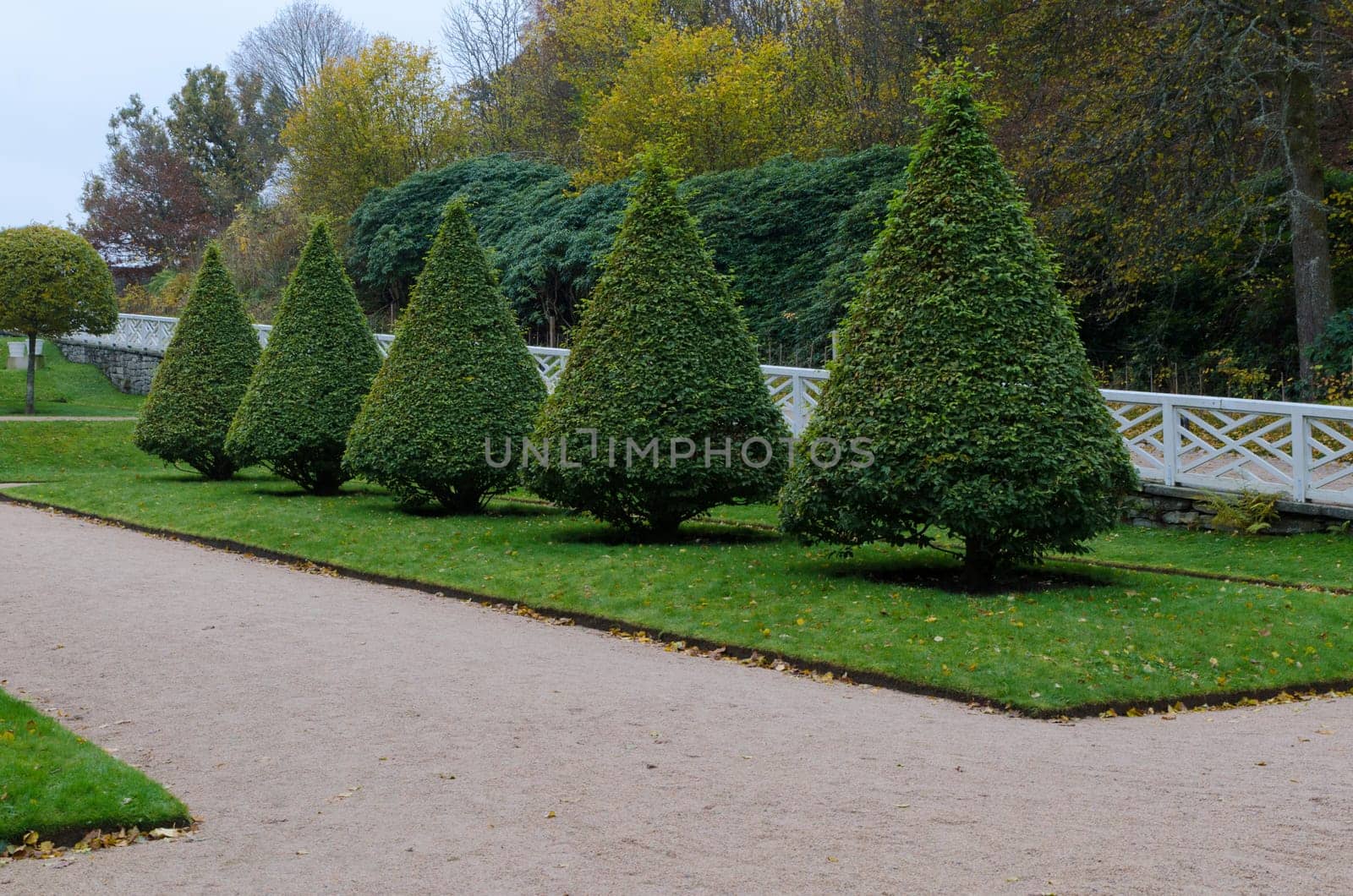 Garden in Gunnebo castle with small tree on the grass