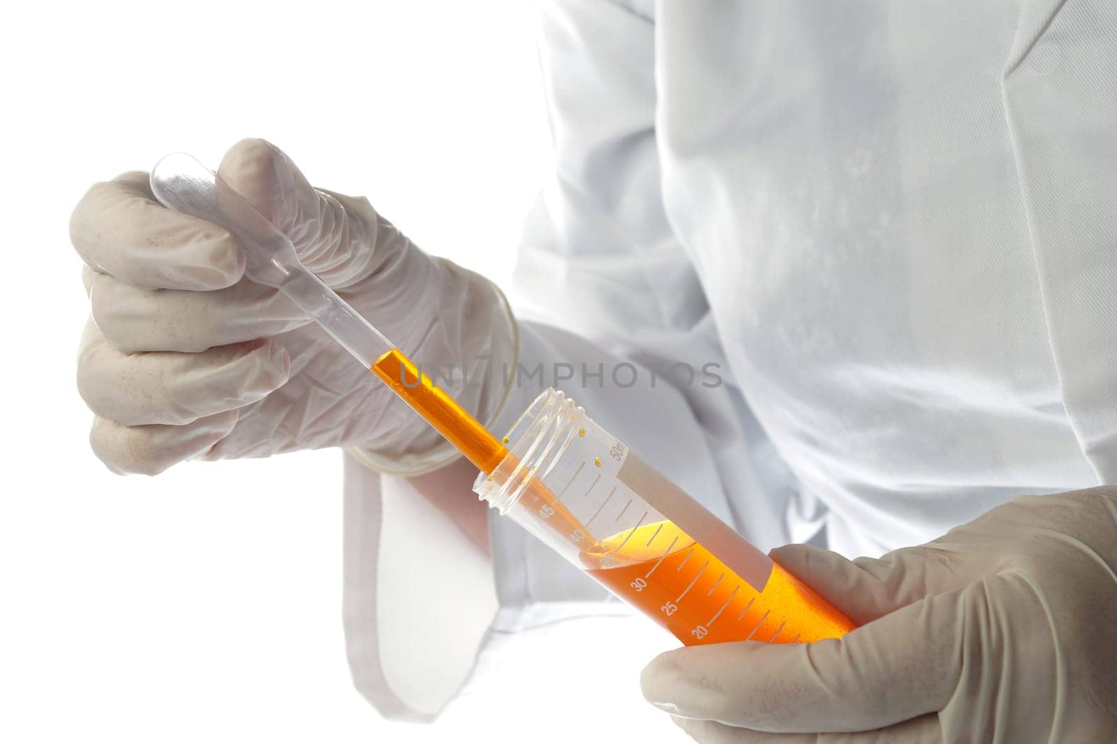 Testing liquid lab sample - Urine isolated on white