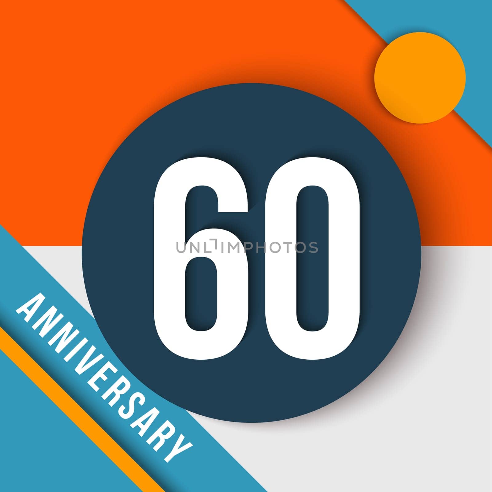 60 sixty year anniversary modern concept with number, text label and abstract shapes in material design style. EPS10 vector.