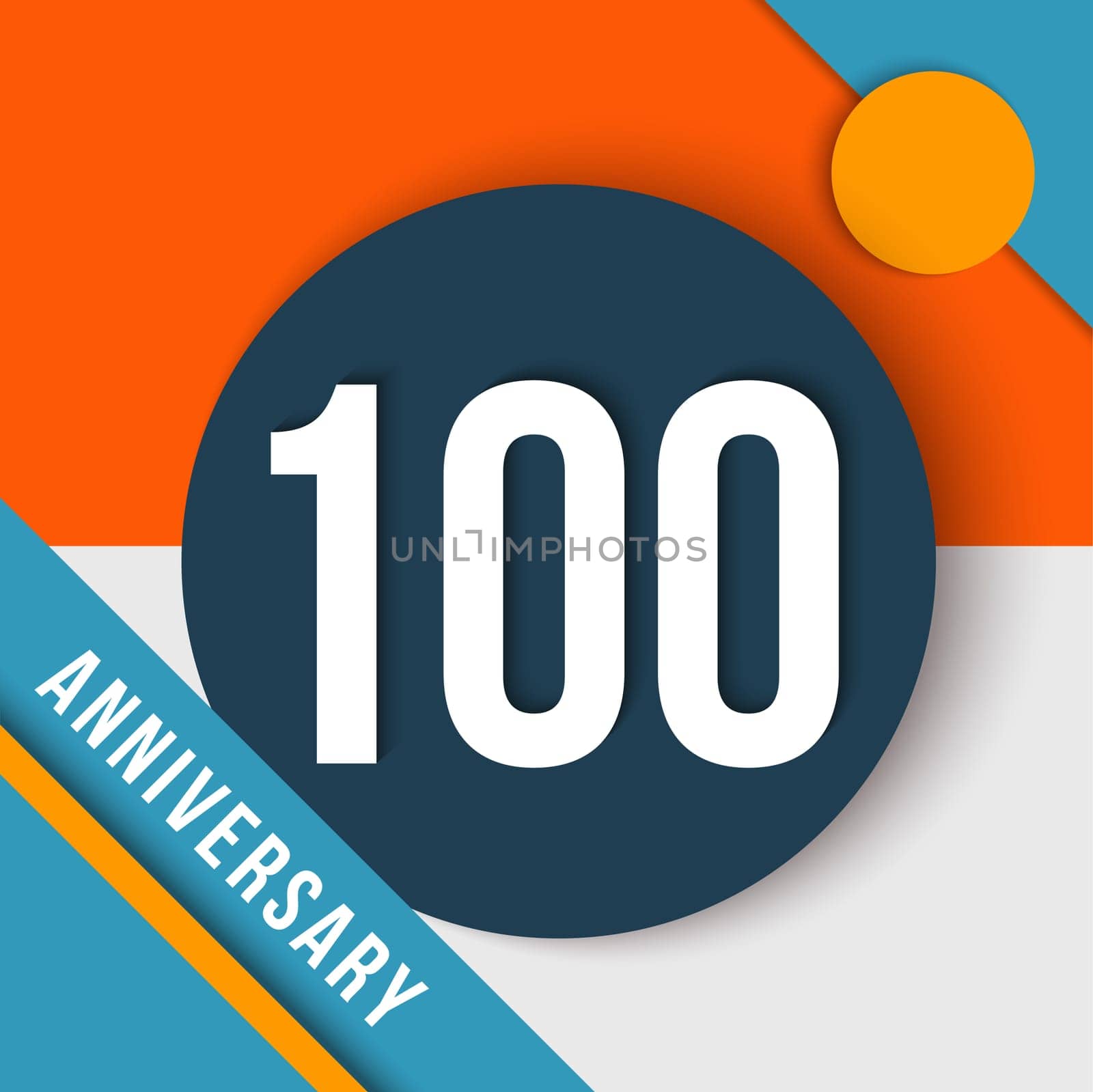 100 hundred year anniversary modern concept with number, text label and abstract shapes in material design style. EPS10 vector.