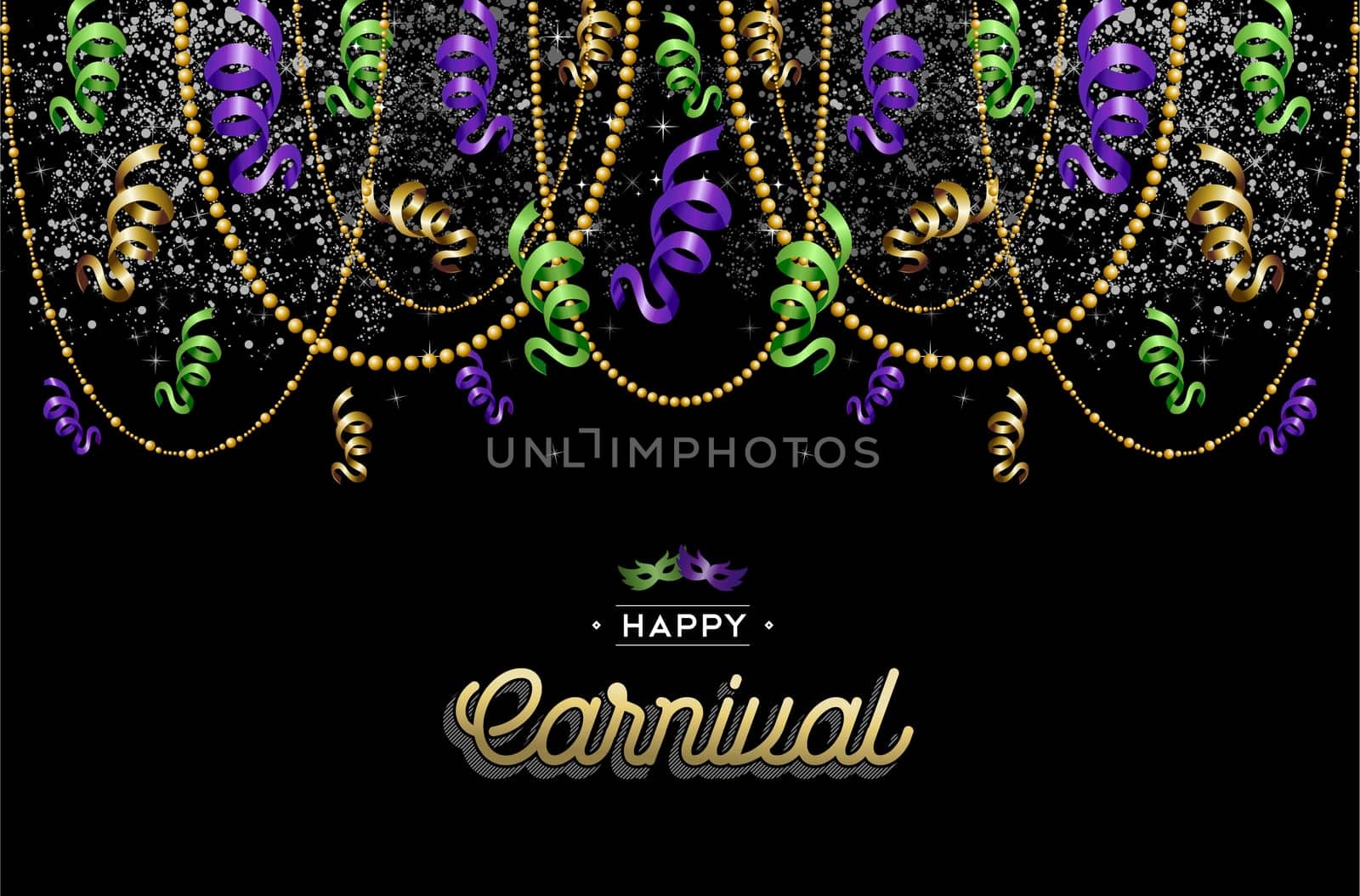 Colorful carnival background decoration with text label and party masks. EPS10 vector.