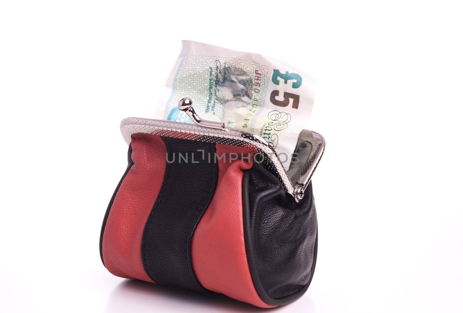 Money in Purse. European Currency isolated on White