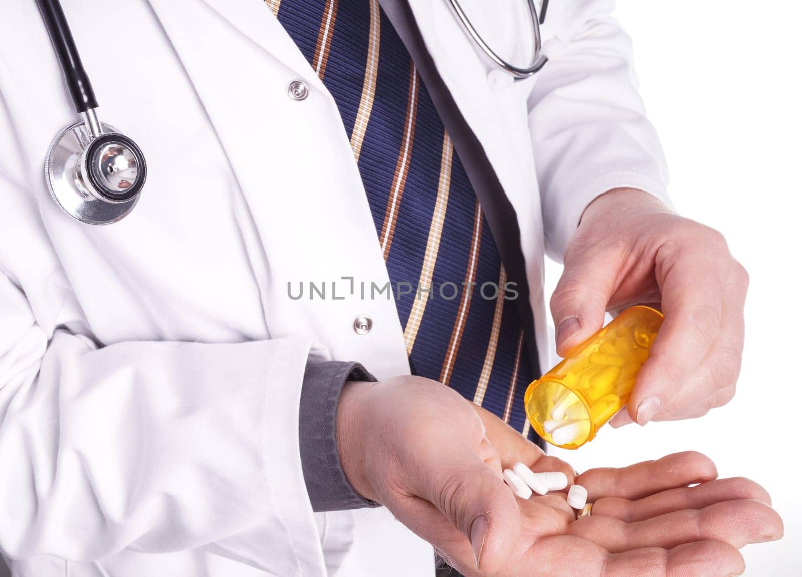 Doctor with Medicin in Hand, Isolated on White