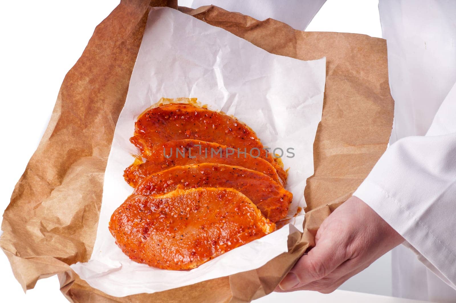 Raw marinated meat for bbq, pork chop