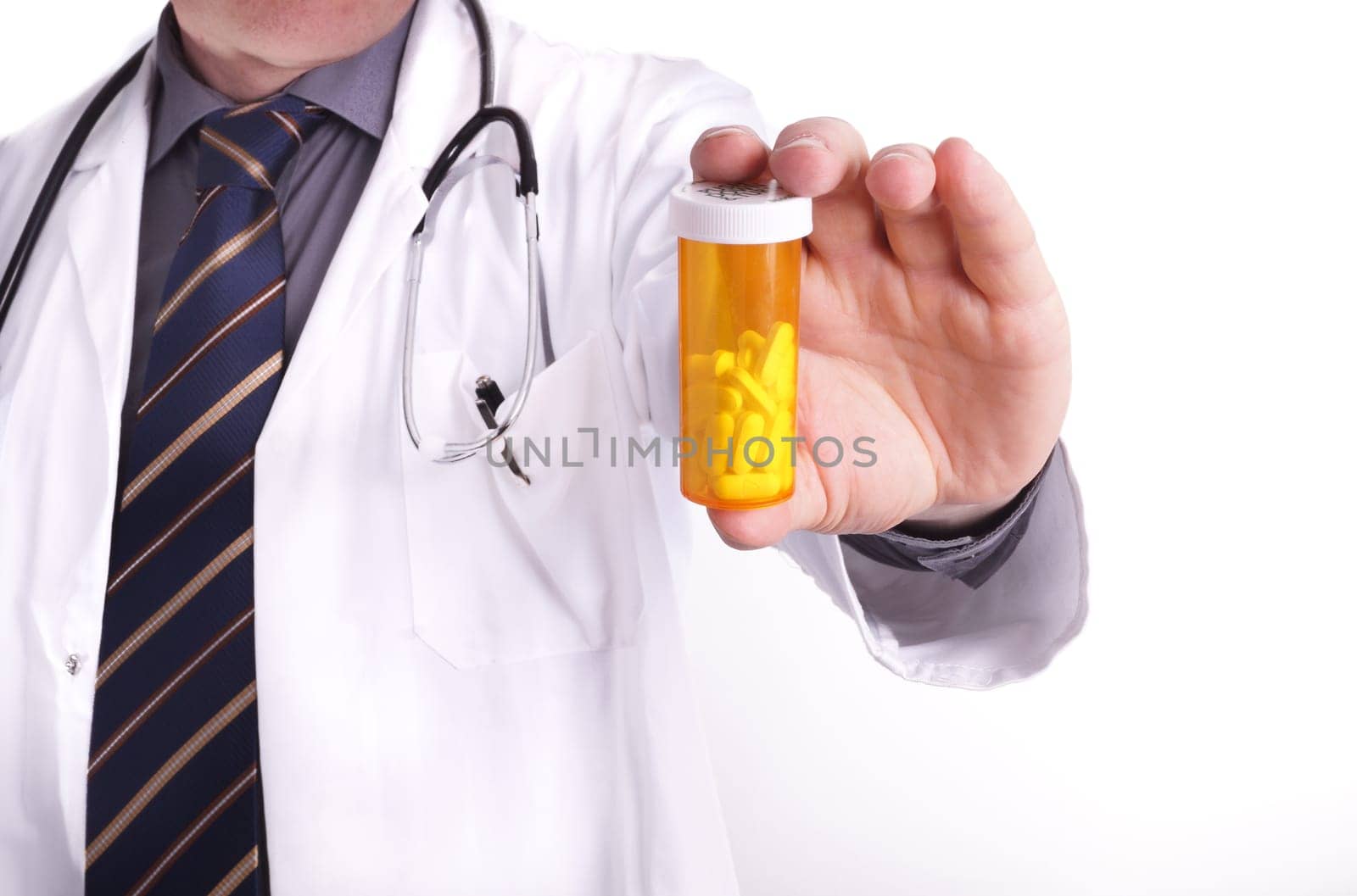 Doctor with Medicin in Hand, Isolated on White