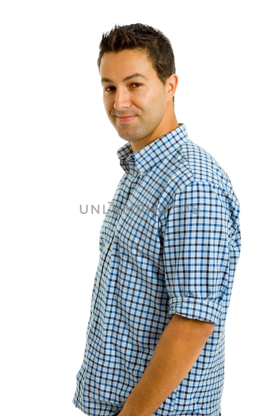 young casual man portrait, isolated on white