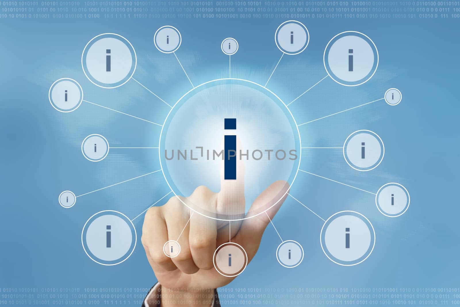 business hand pushing information button with global networking concept