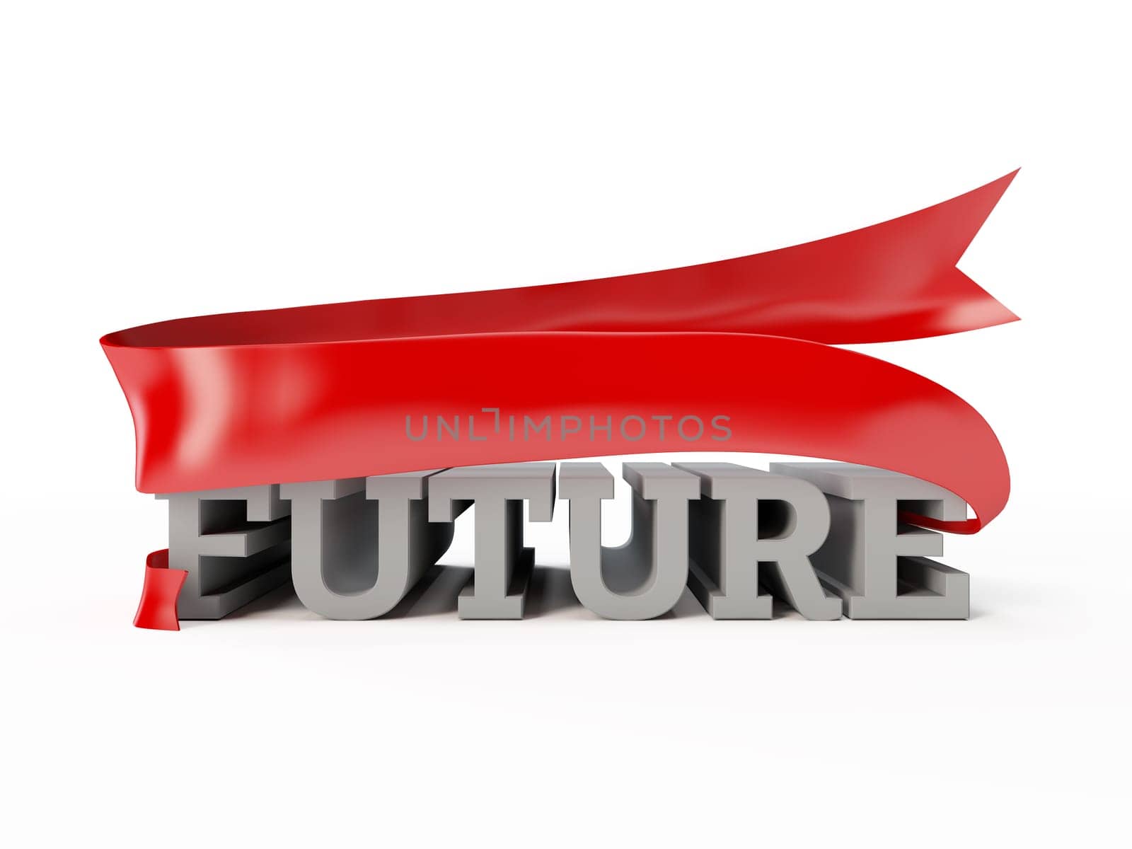 label future with red fluttering flag. render illustration of symbol of tomorrow