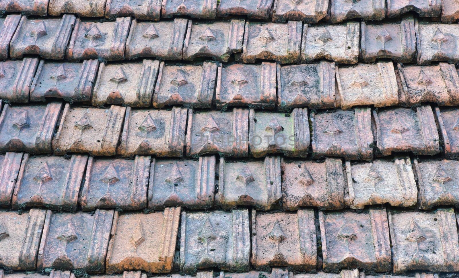 Old tiled roof of vietnamese building