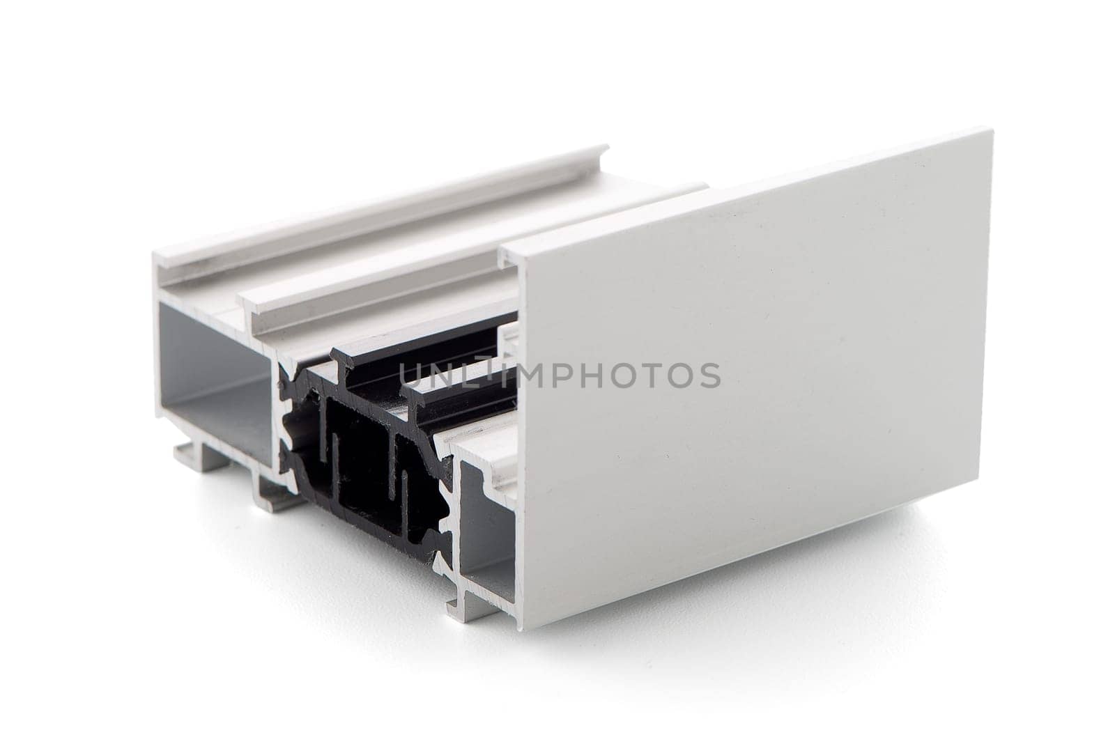 Aluminium profile sample isolated on white background.