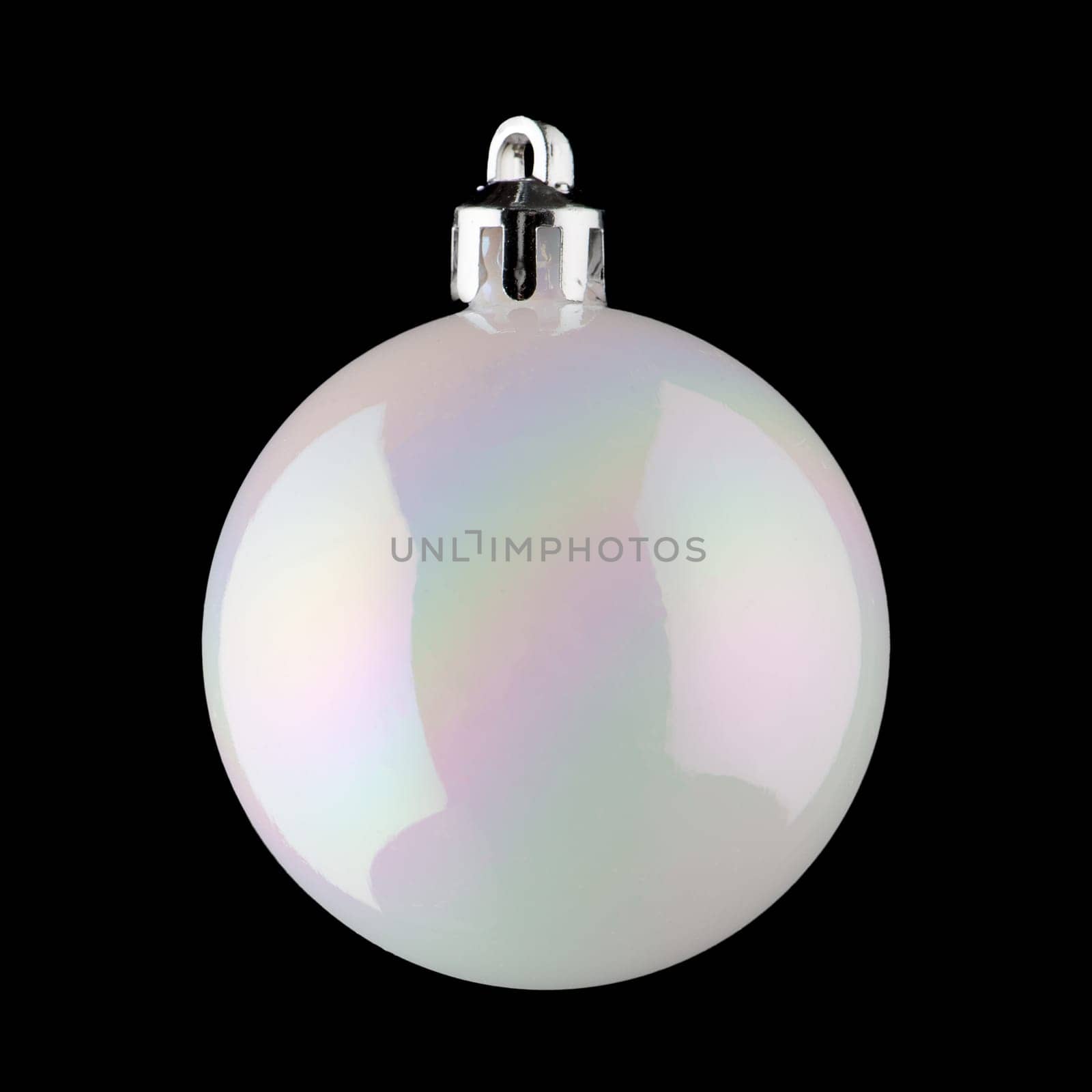 White Christmas ball on black background