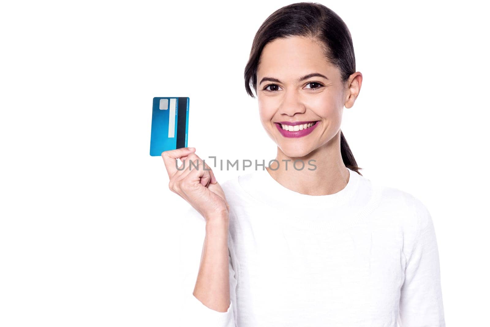 Beautiful lady ready to shop, holding credit card