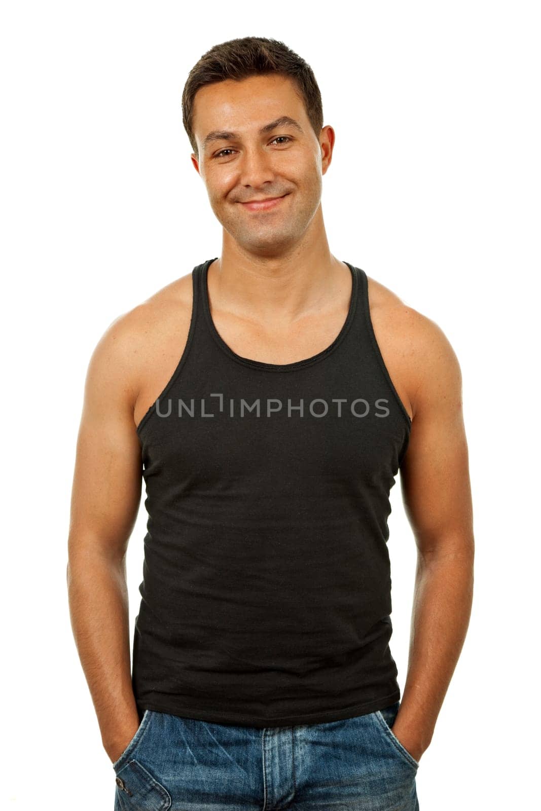 young casual man portrait, isolated on white