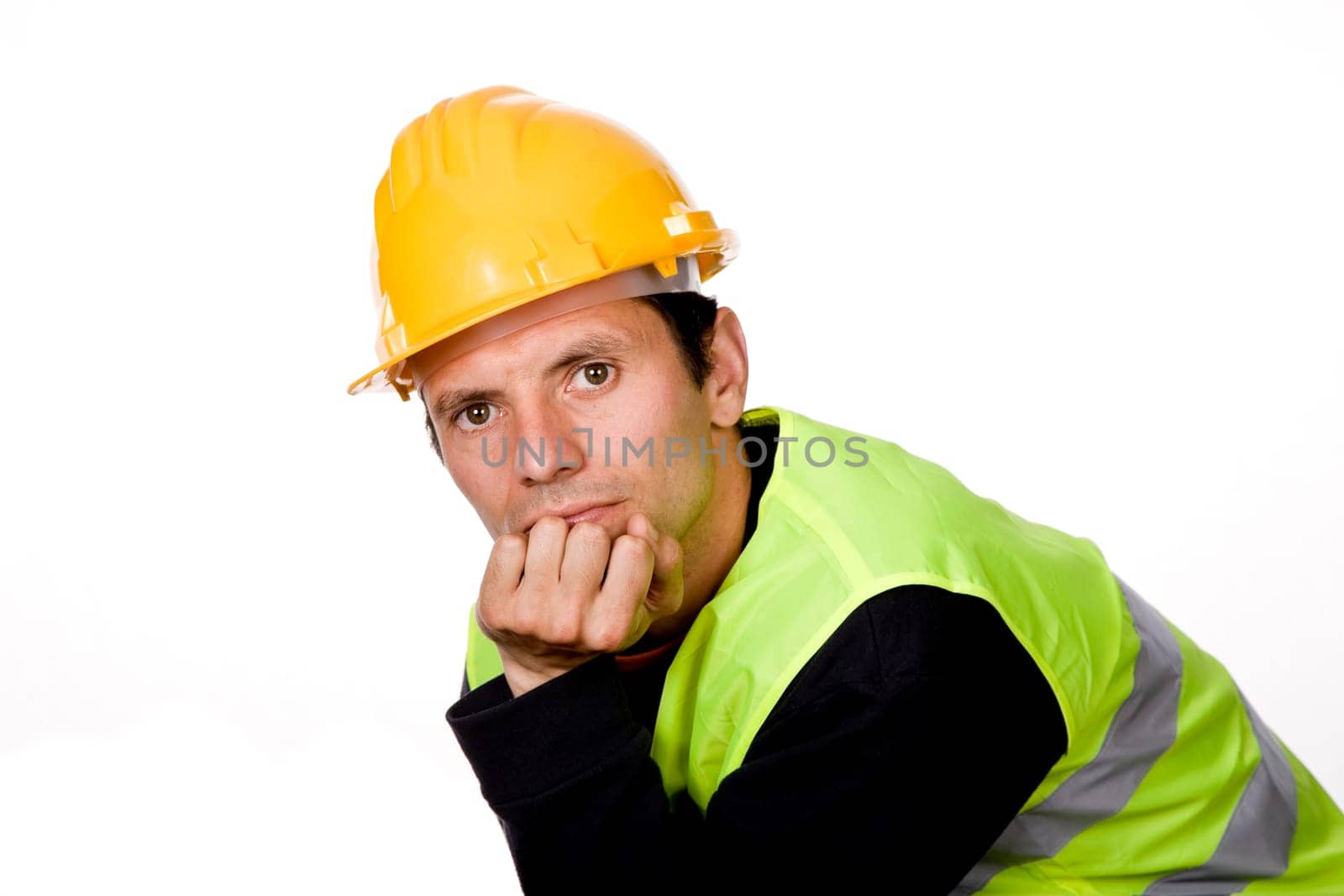 young worker portrait in a white background