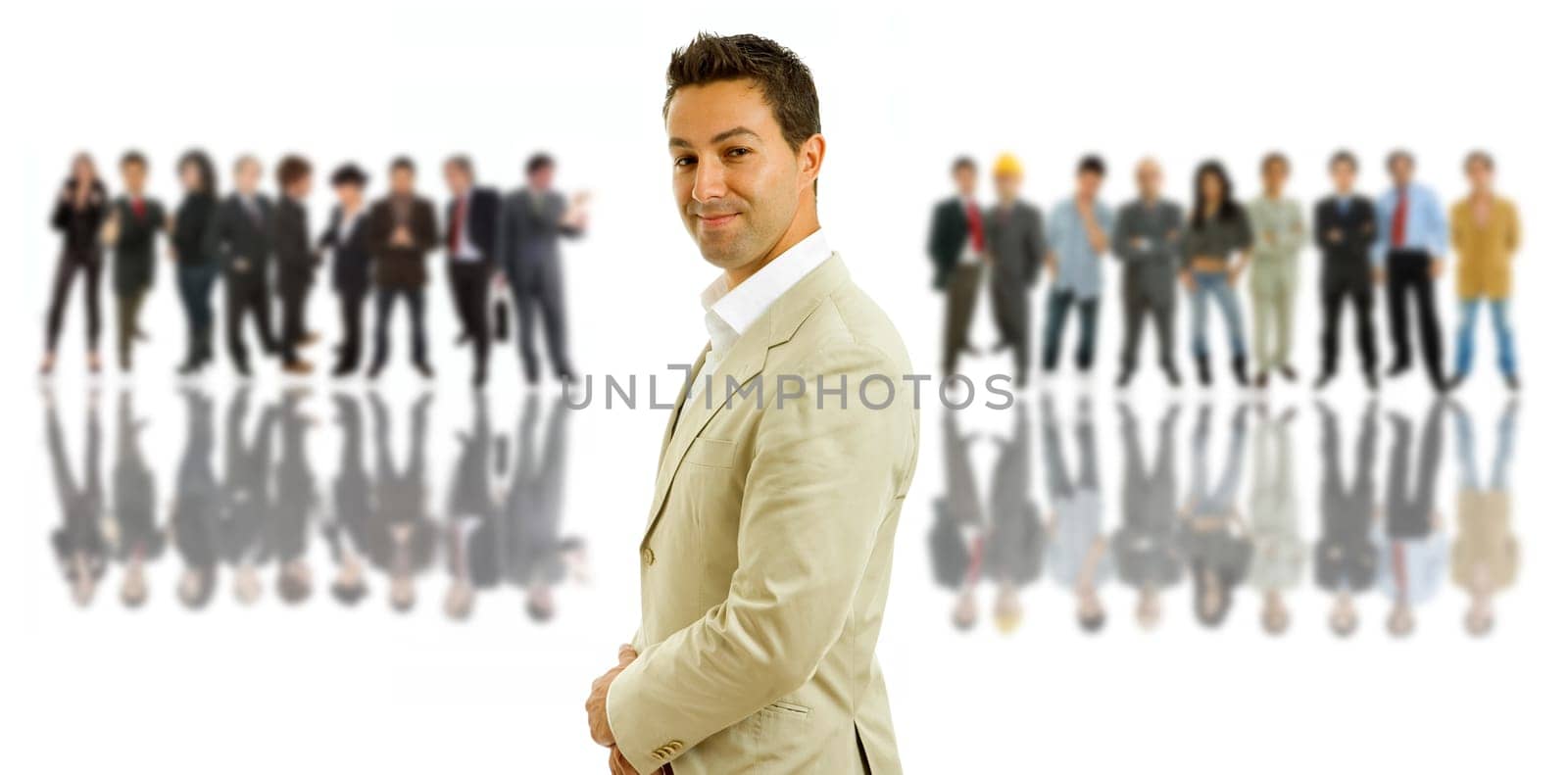 business man in front of a group of people