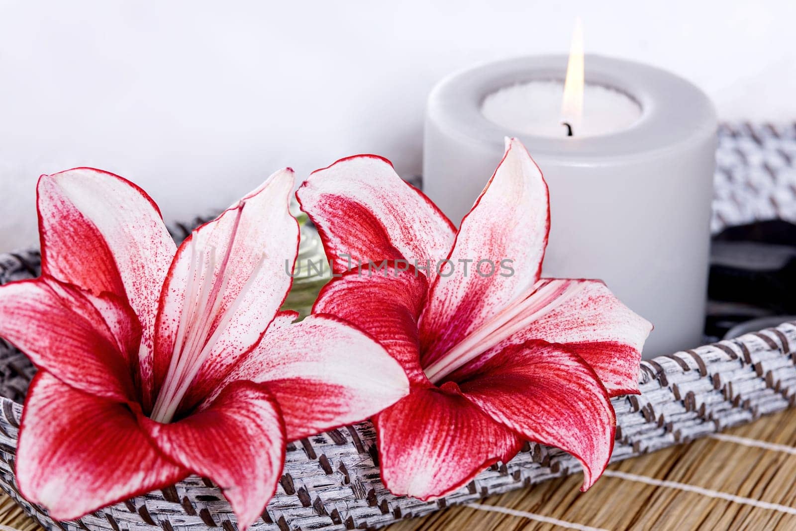 Picture of Lily flowers and scented lighted candle