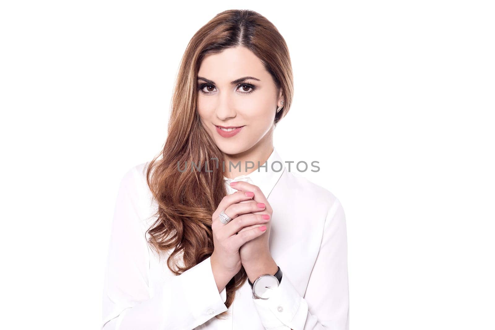 Stylish woman looking at camera with cute smile