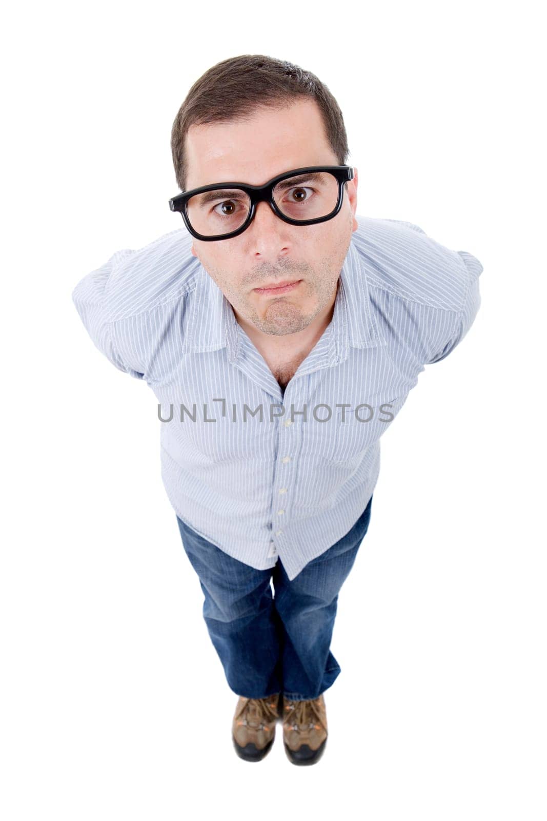 young casual man full body in a white background