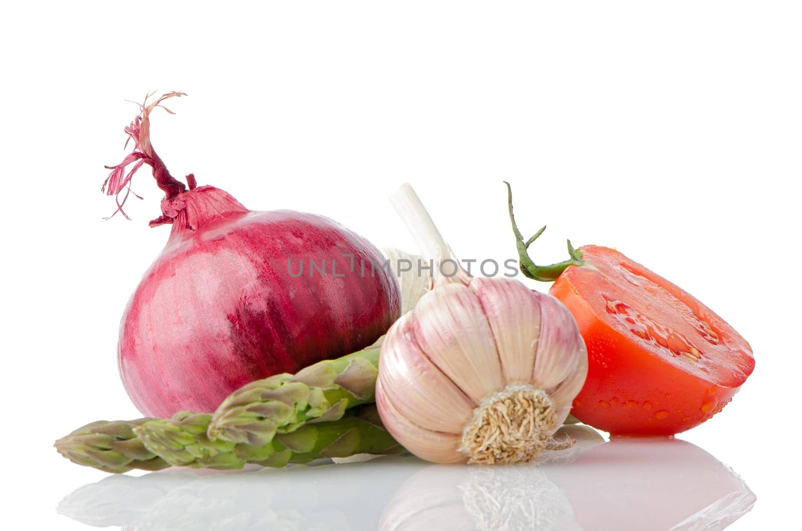 Vegetables still life Isolated on white background.