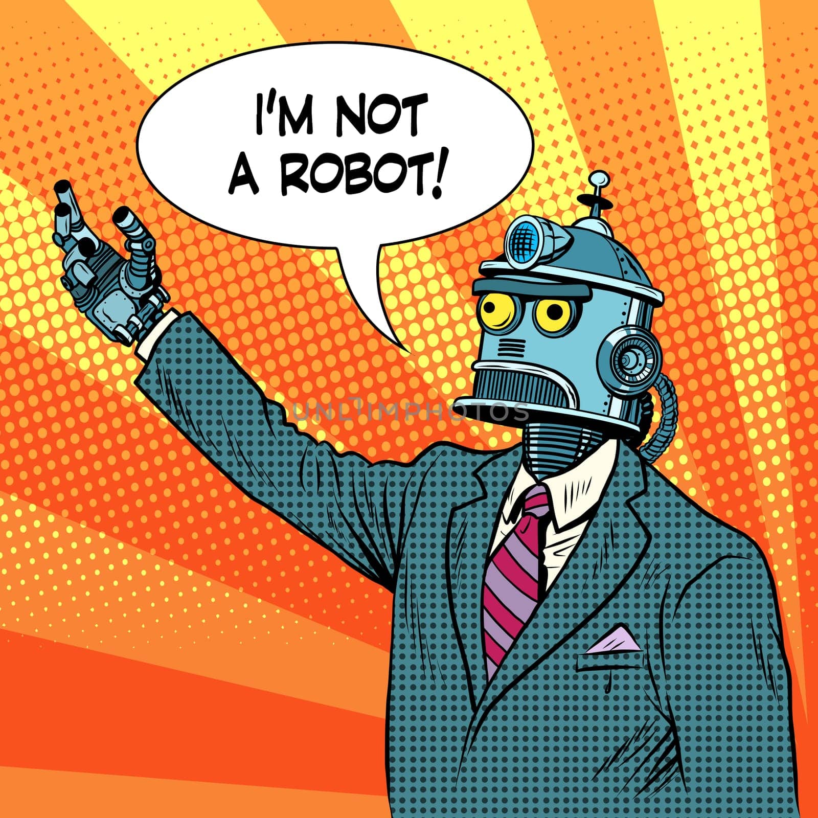 robot leader politician pop art retro style. I am not a robot. The lies and deception. Political election candidate