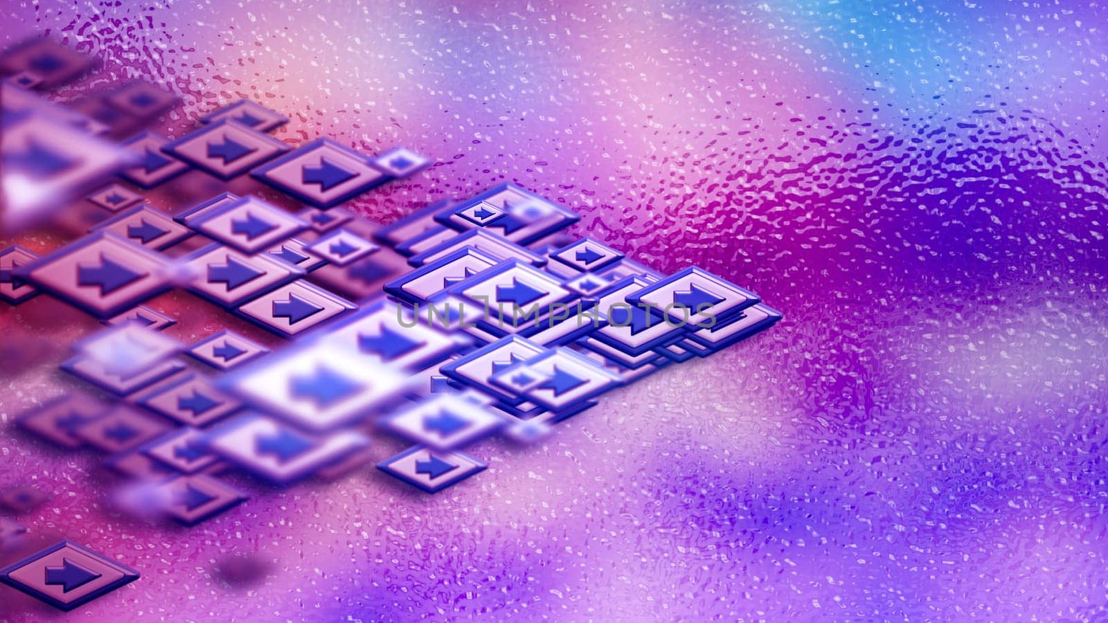 Moving group of arrows on a lilac backdrop, as a concept and a sign of the unity of internet community in cyberspace for determination direction and areas of cooperation of the crowd to help the needy