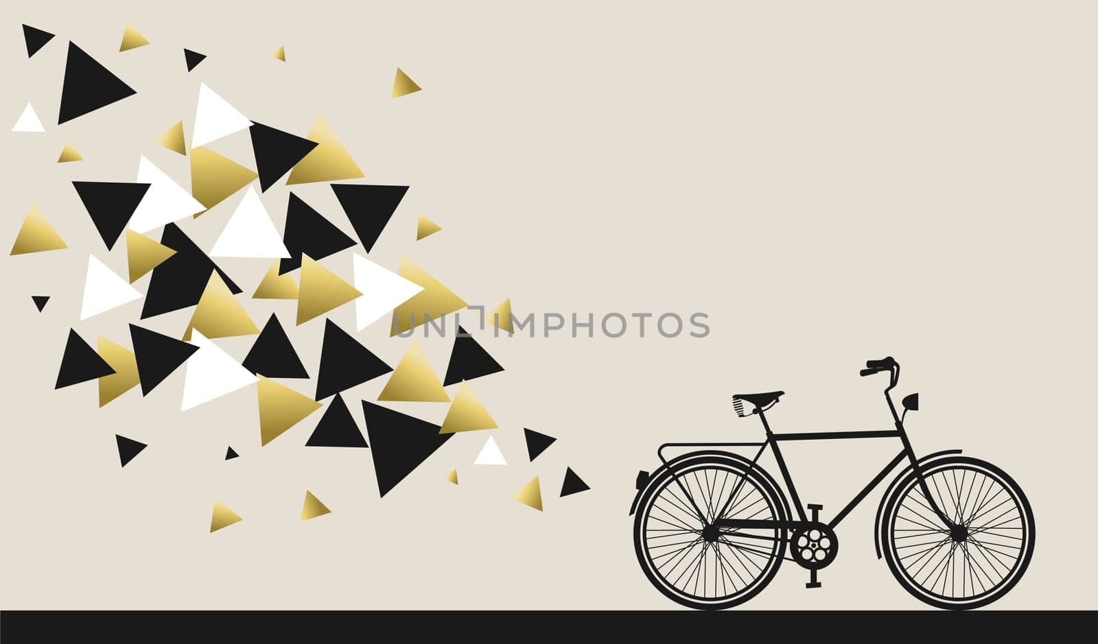 Modern bike concept, bicycle silhouette with geometry shapes abstract design in black and gold colors. EPS10 vector.