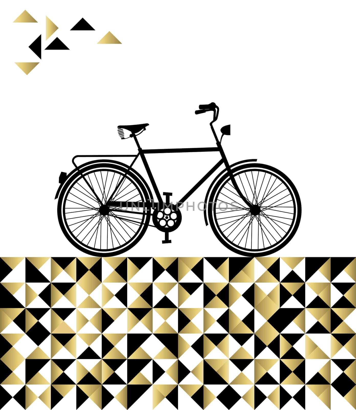 Concept bike silhouette on abstract hipster geometry background in gold color. EPS10 vector.
