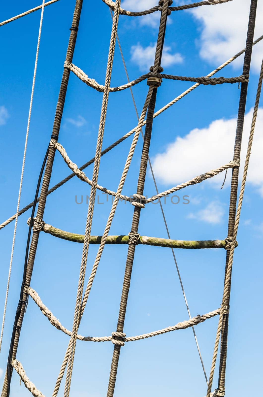 Blocks and rigging at the old sailboat, close-up