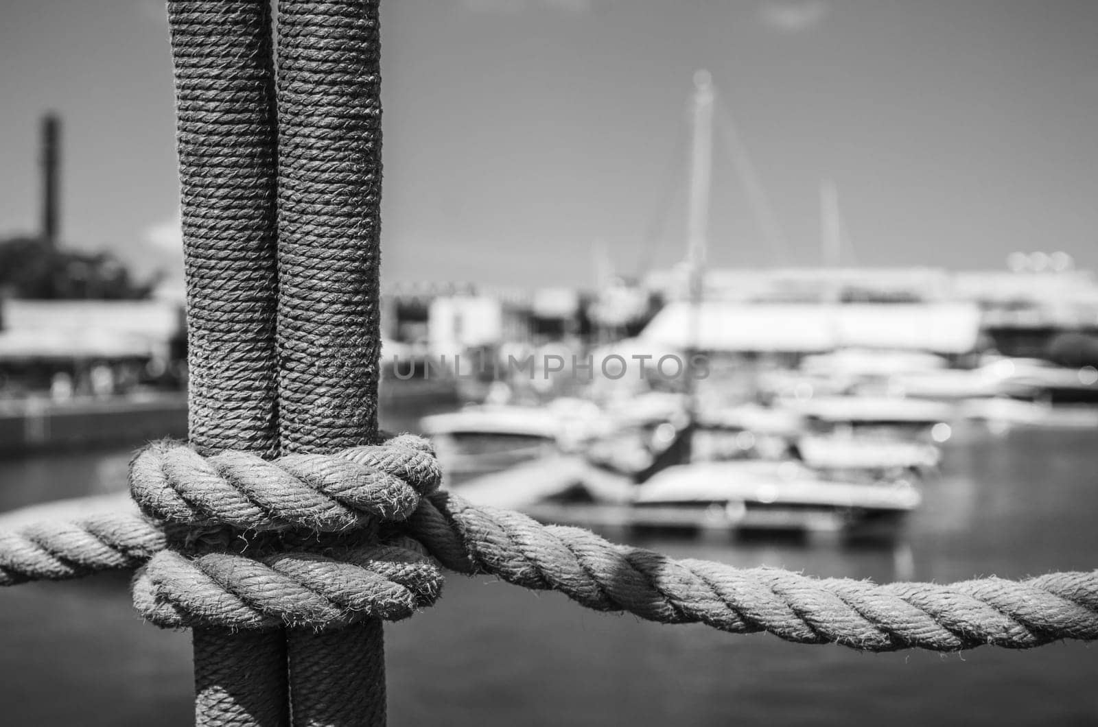 Blocks and rigging at the old sailboat, close-up