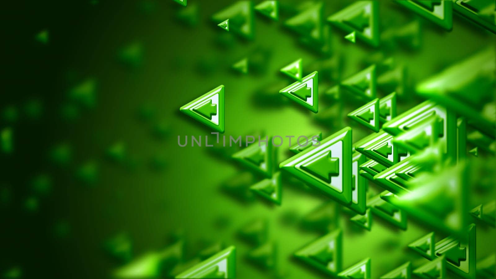 Moving group of arrows on green backdrop, as a concept and a sign of the right choice of internet community in cyberspace for determination direction and areas of cooperation of the crowd