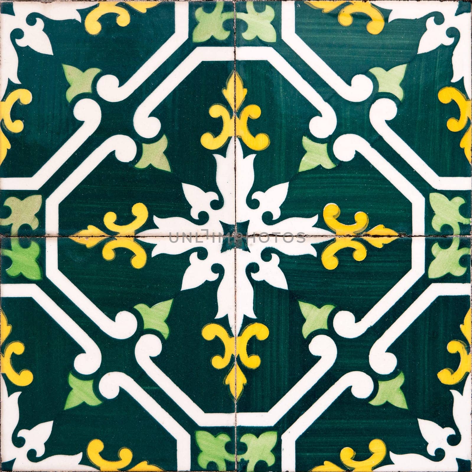 Closeup detail of old Portuguese glazed tiles.