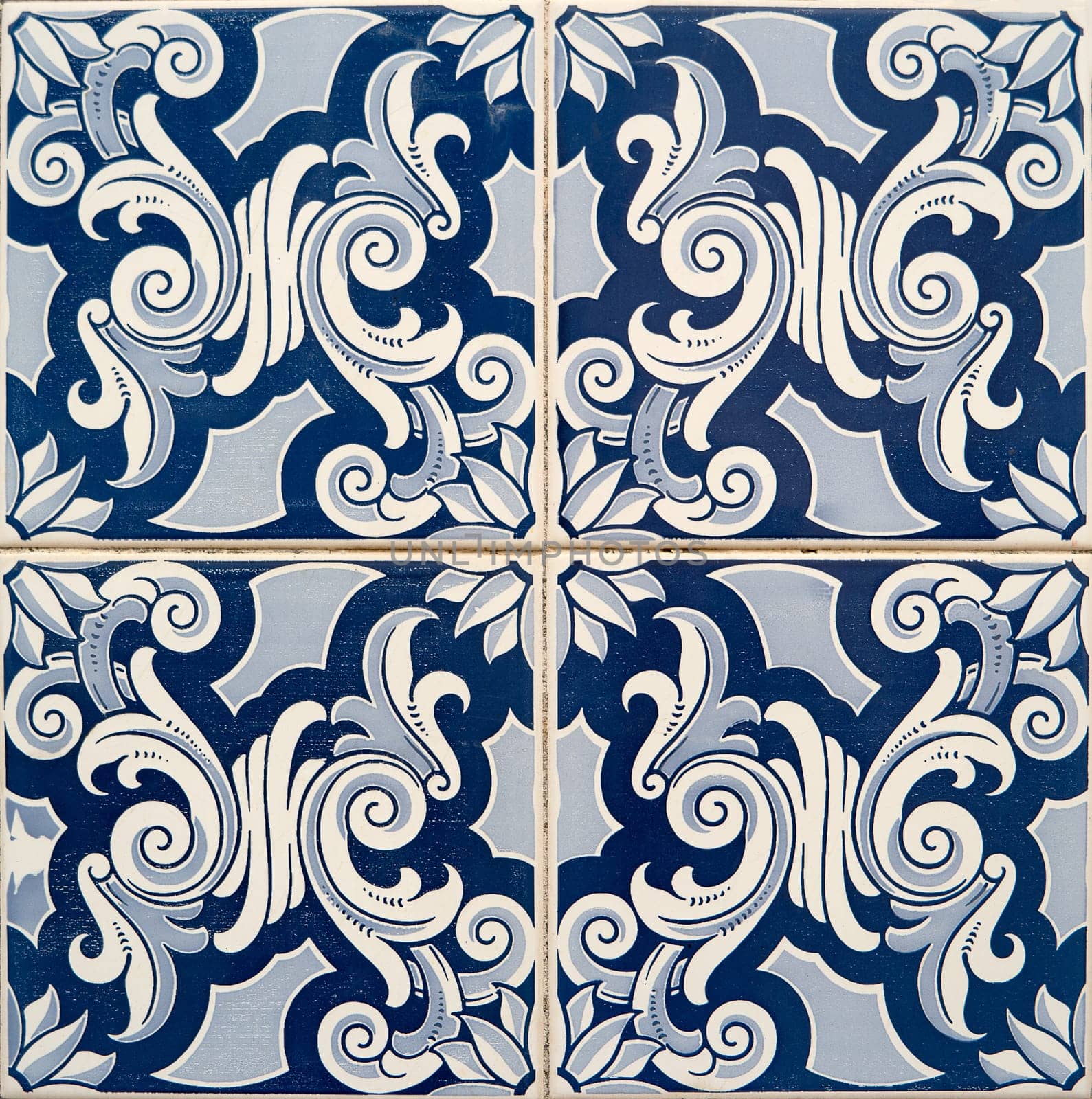 Closeup detail of old Portuguese glazed tiles.