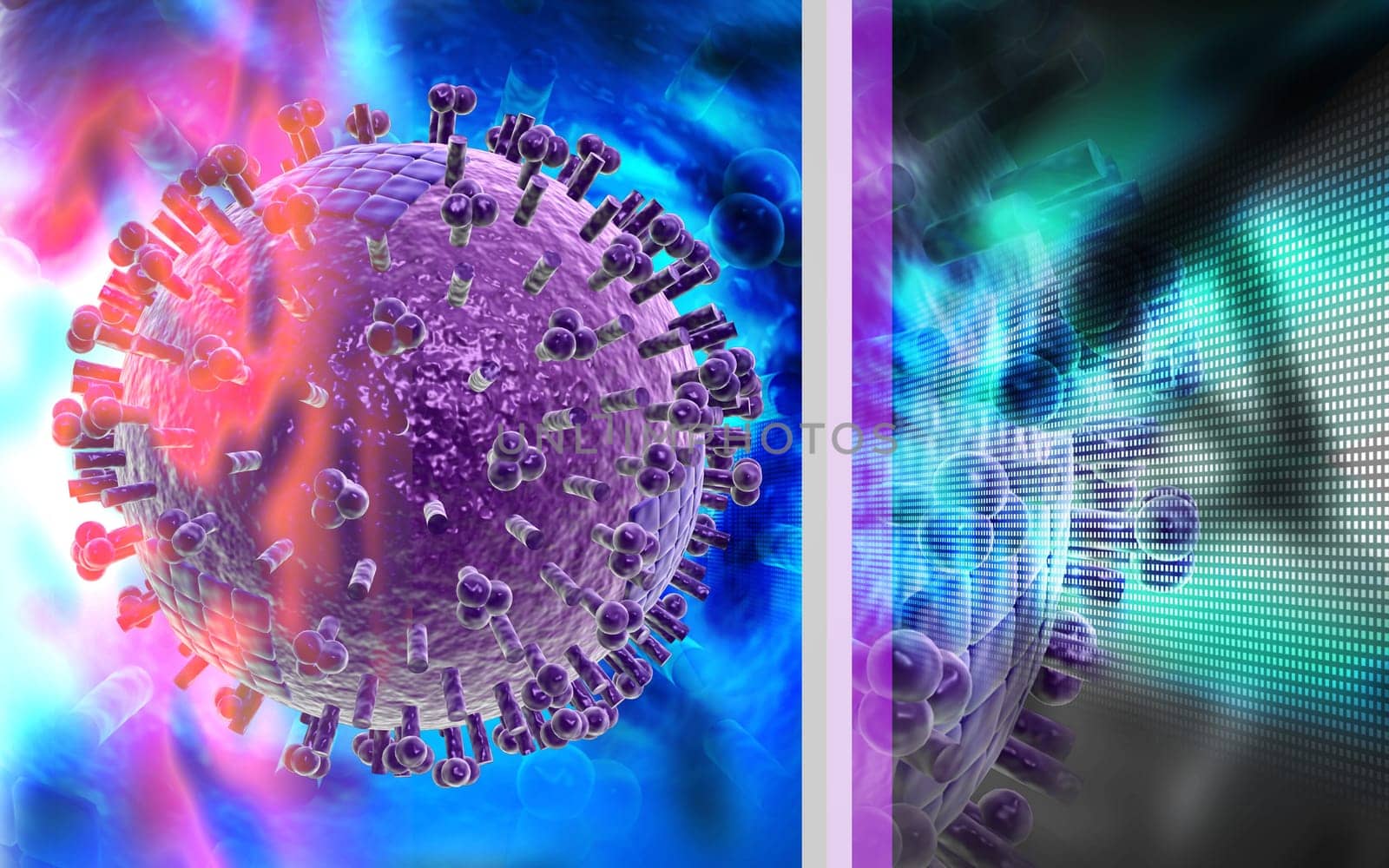 Digital illustration of avian virus in colour background