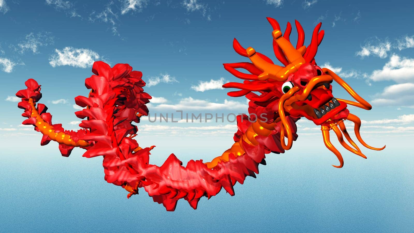 Computer-generated 3D illustration with a Chinese dragon