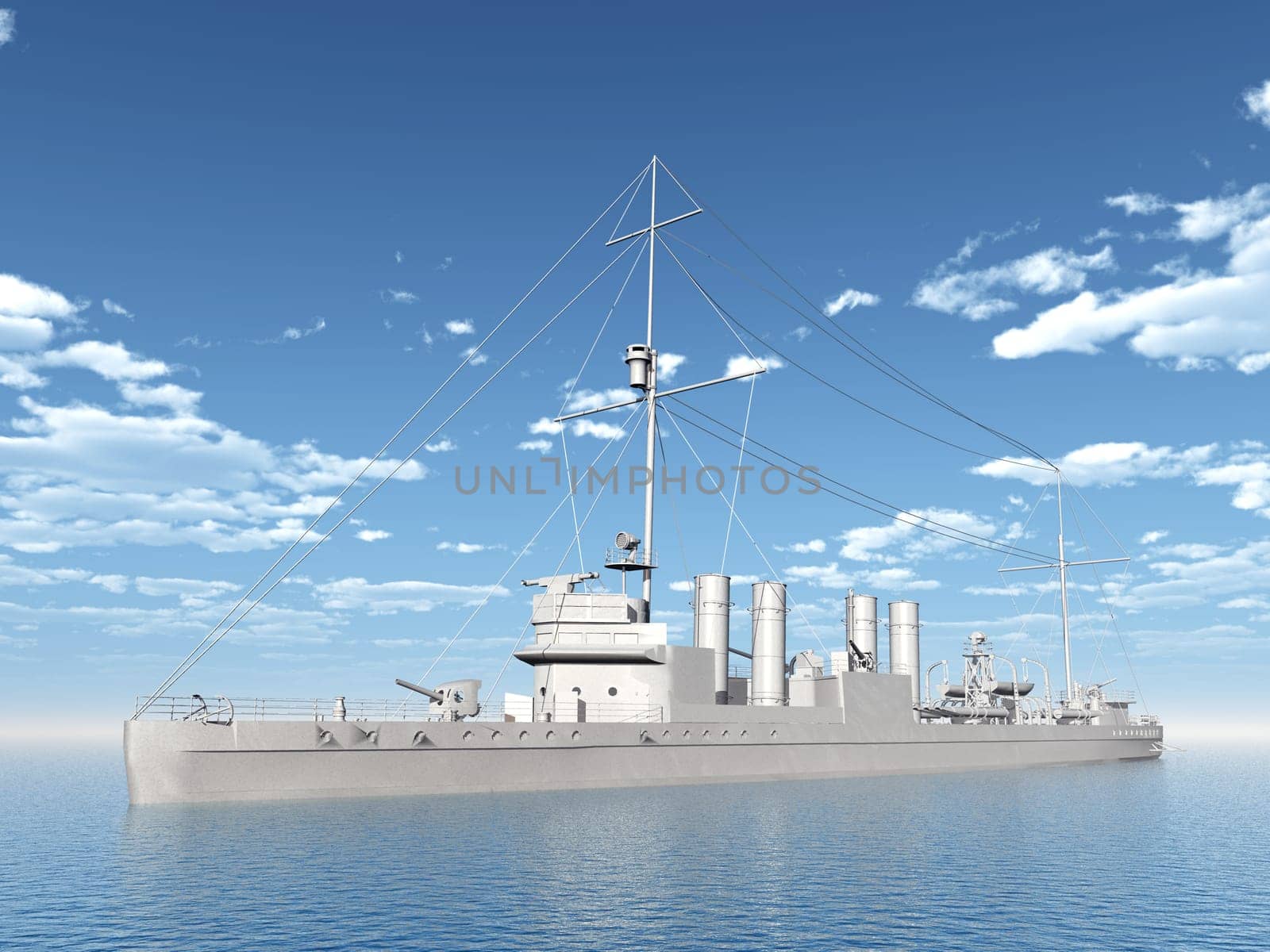 Computer-generated 3D illustration with a British destroyer from World War II