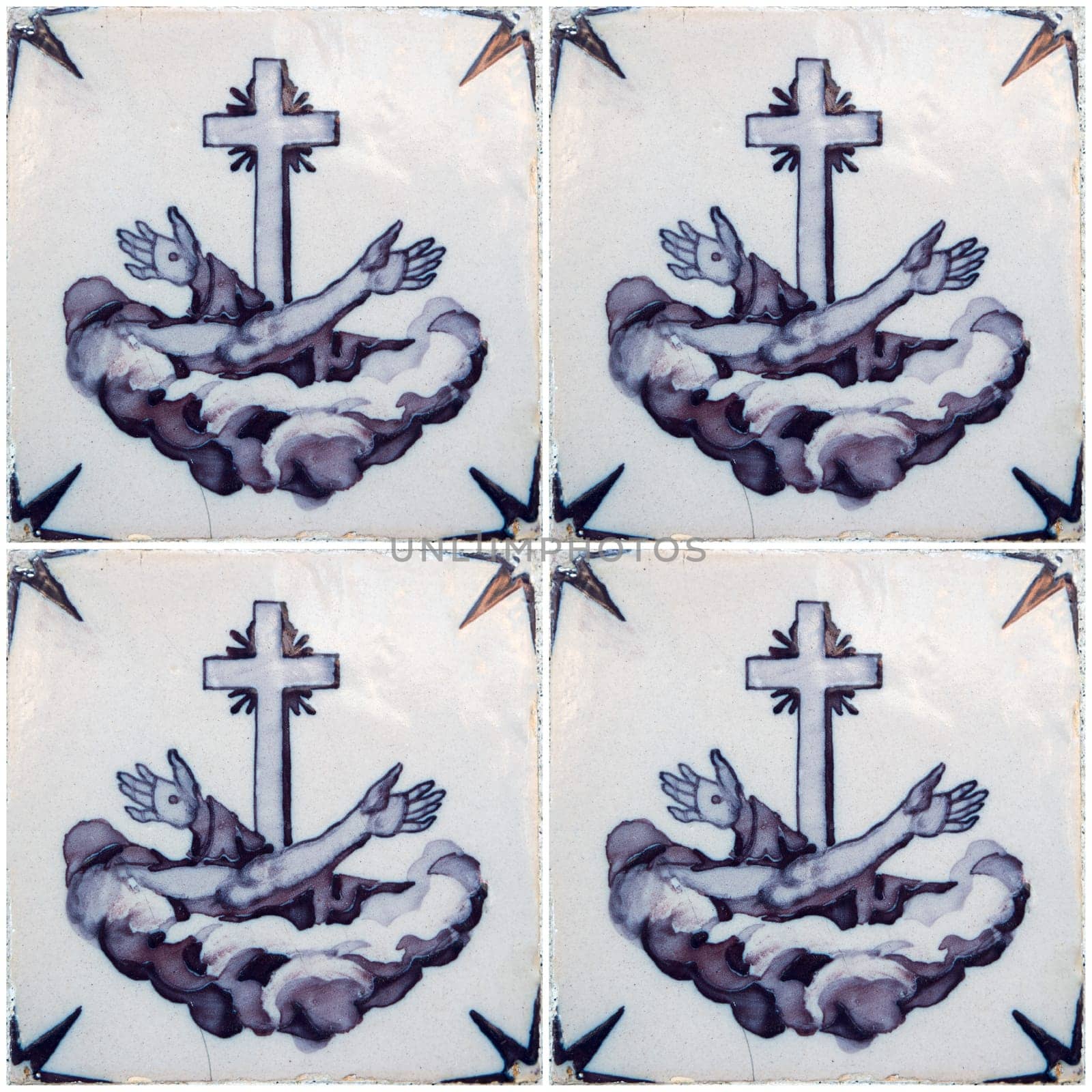 Closeup detail of old Portuguese glazed tiles.