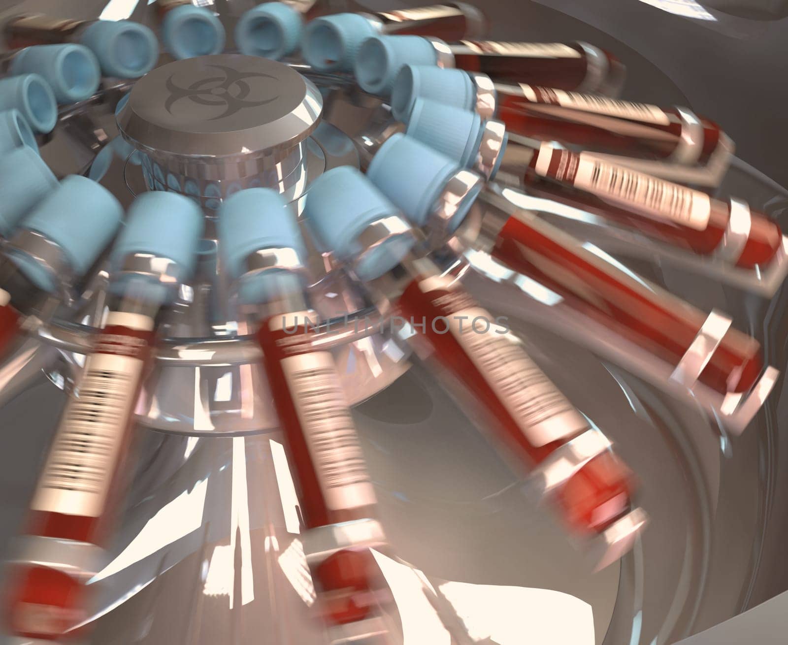 Lab equipment centrifuging blood. Concept image of a blood test.