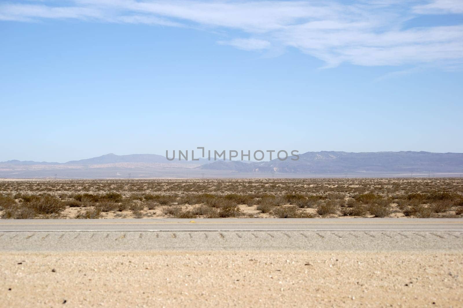 Mountain landscapes and the desert landscape of the Mojave Desert on the way to Mojave city.