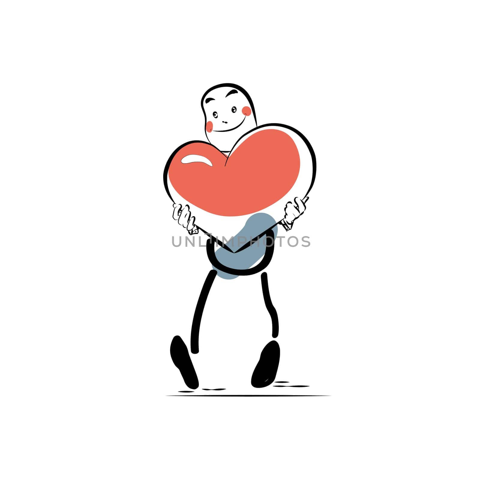 Love male heart Valentine day. Comic book style line art. Romance and relationships. Man character