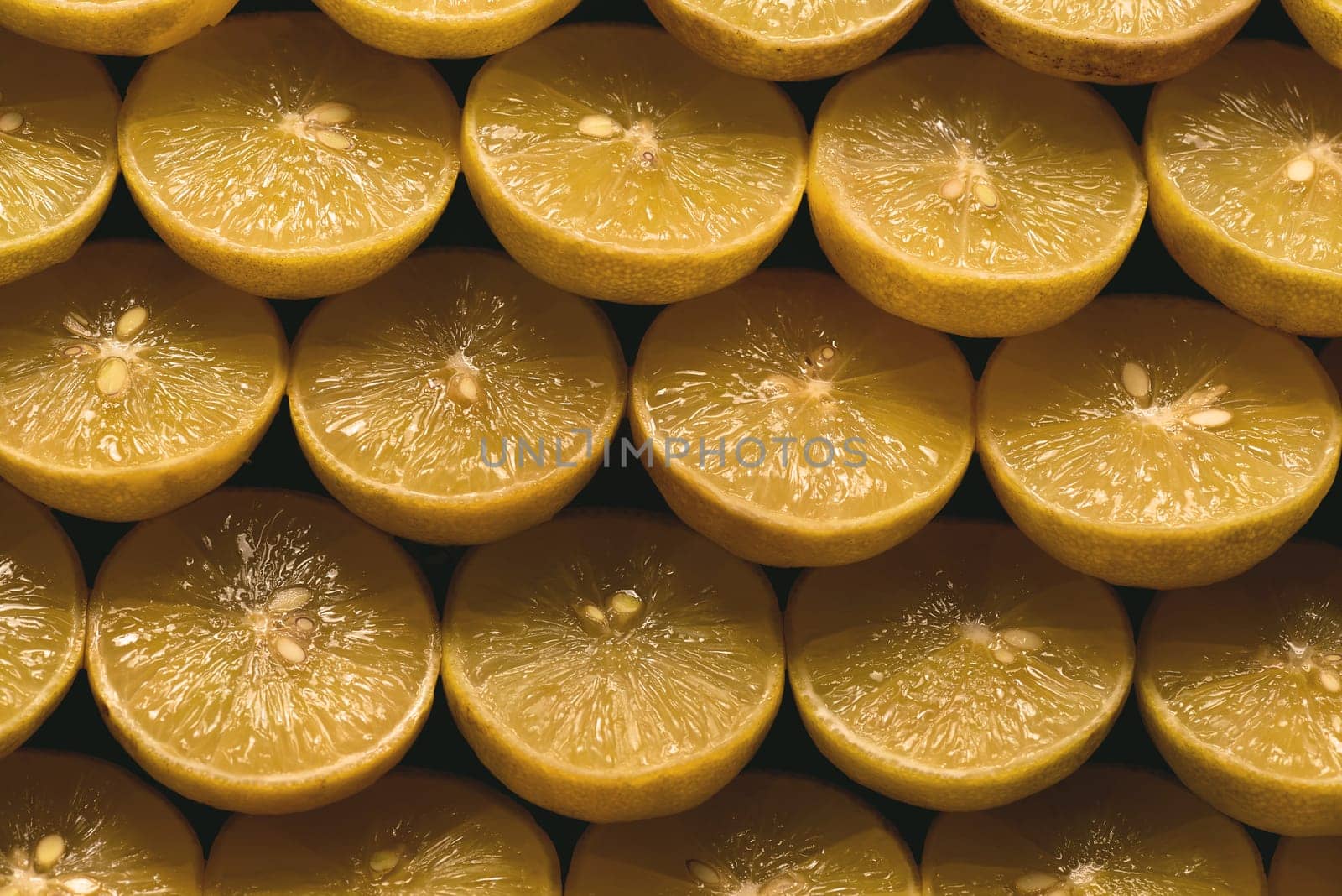 Various sliced lemons on a flat surface.