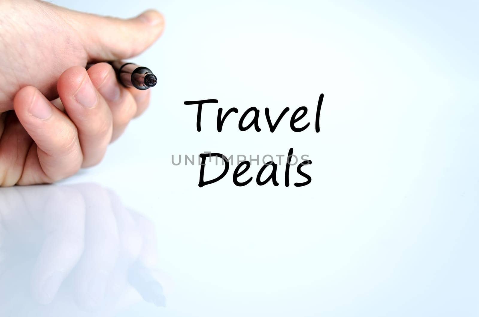 Travel deals text concept isolated over white background