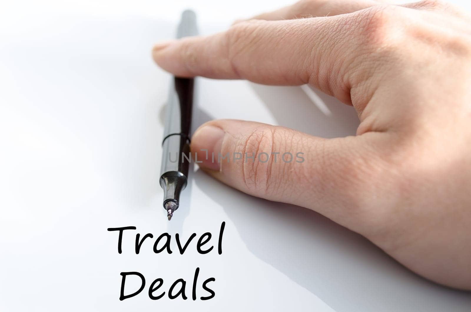 Travel deals text concept isolated over white background