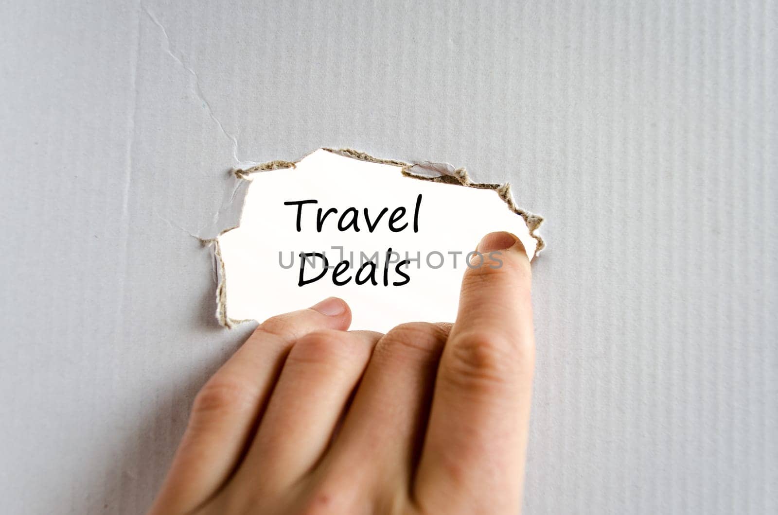 Travel deals text concept isolated over white background