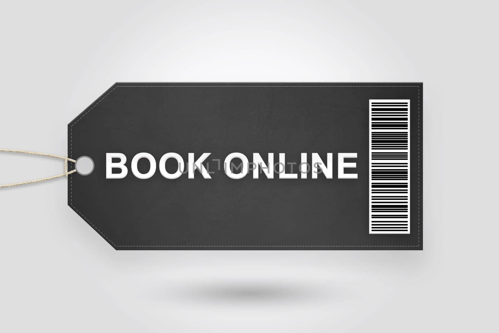 book online price tag with barcode and grey radial gradient background