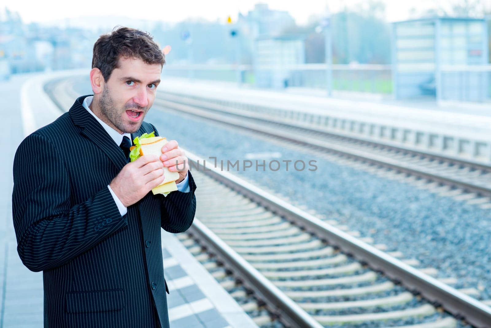 businessman on trip has a fast break