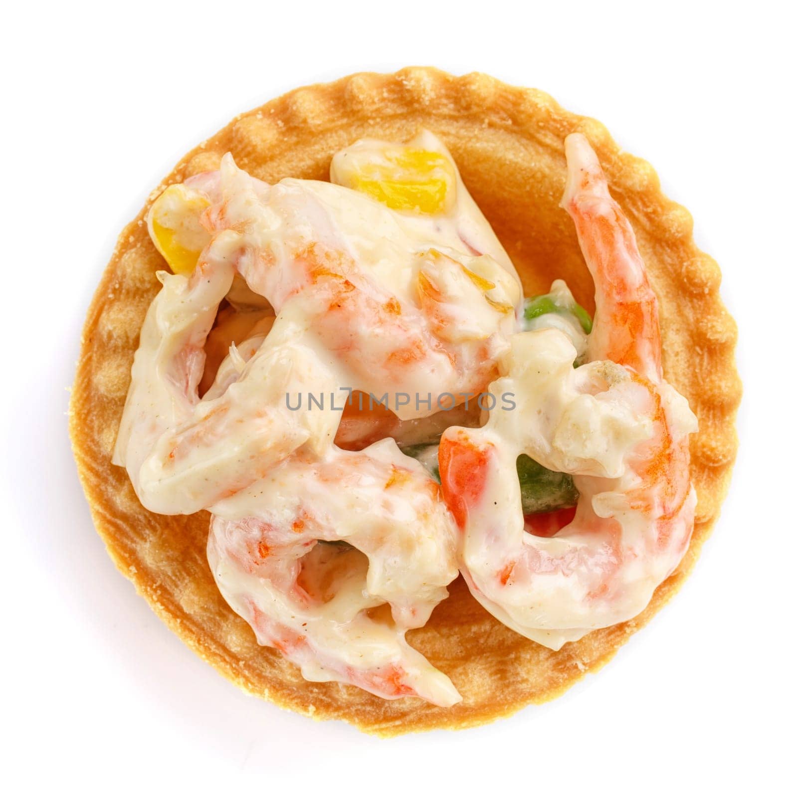 Delicious buffet,  settee  with shrimp on  white background