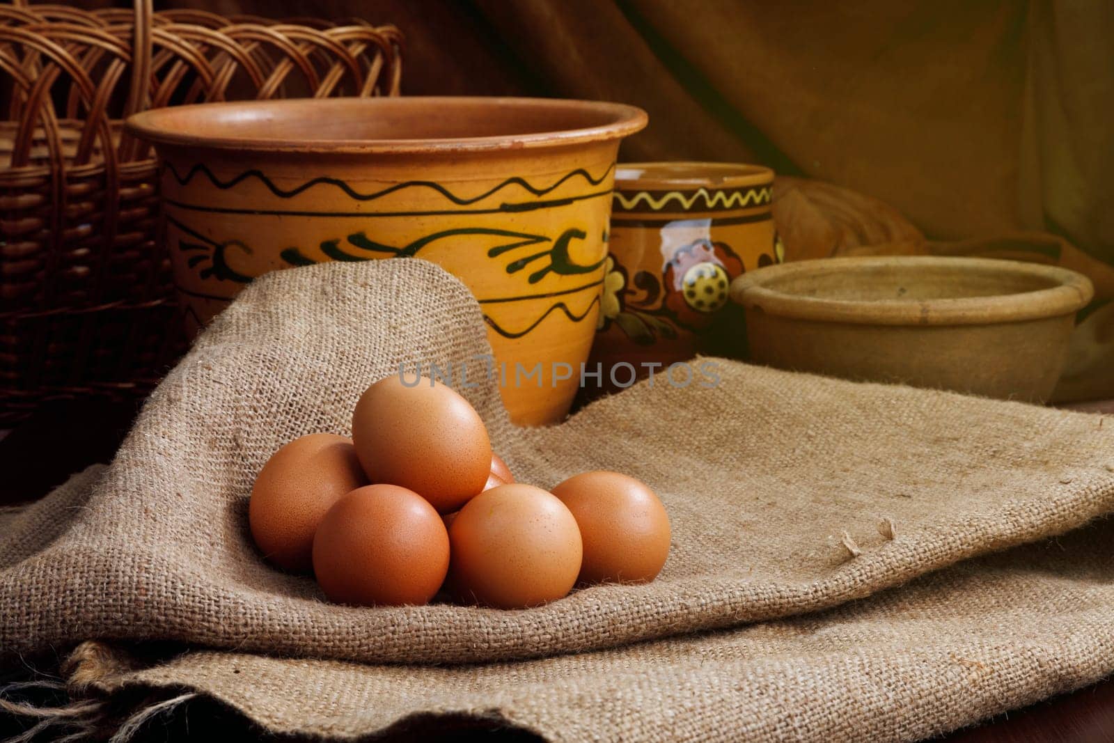 Natural Easter eggs in the tradition on home background